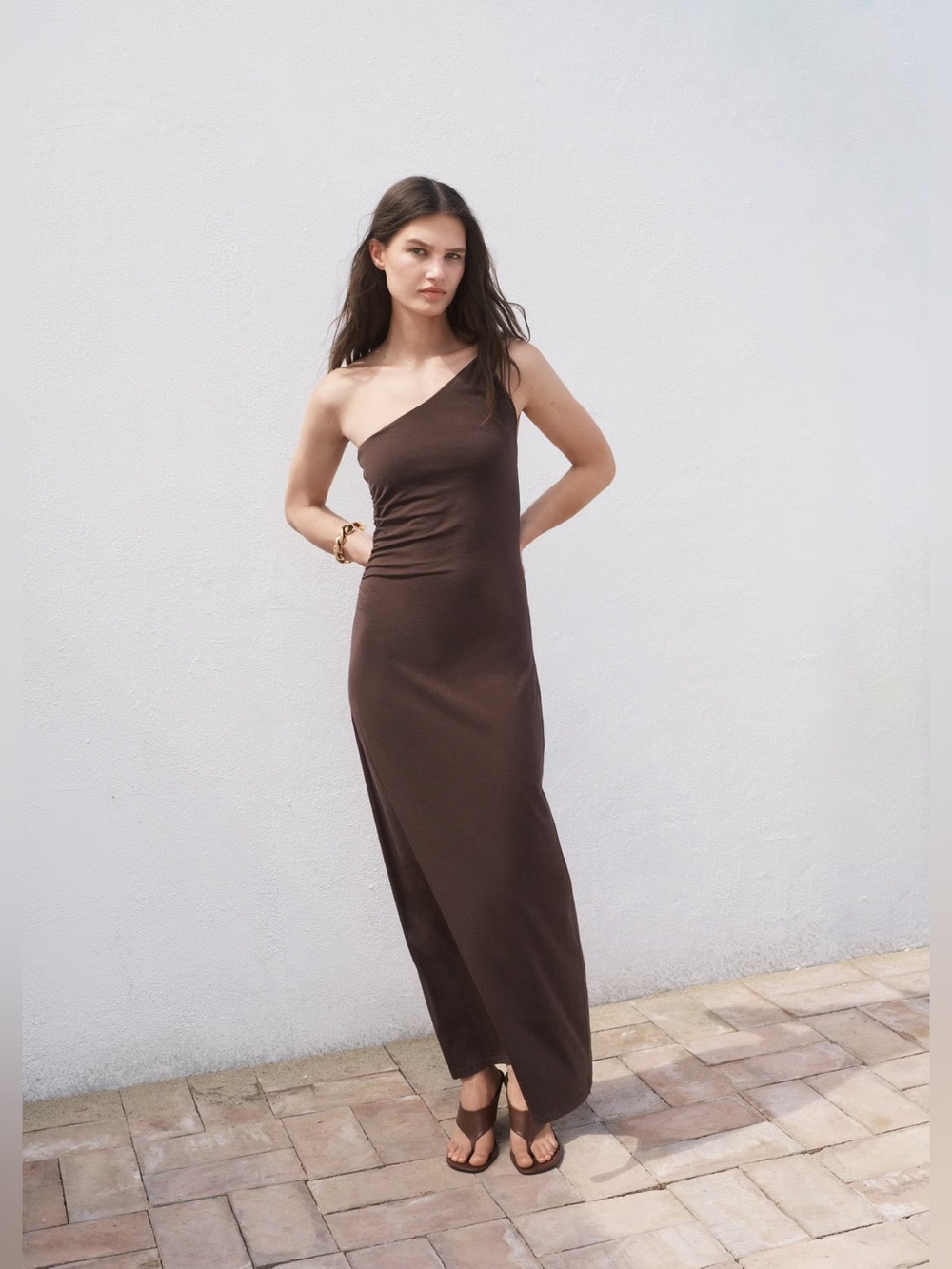 Mango One-Shoulder Brown maxi dress NWT